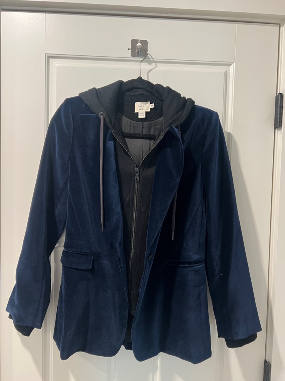 Alice + Olivia Navy Velvet Blazer with Black Hoodie Insert